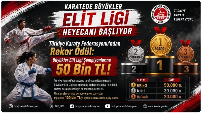 Türkiye Karate Federasyonu’ndan Rekor Ödül: BÜYÜKLER ELİT LİĞİ ŞAMPİYONLARINA 50 TL